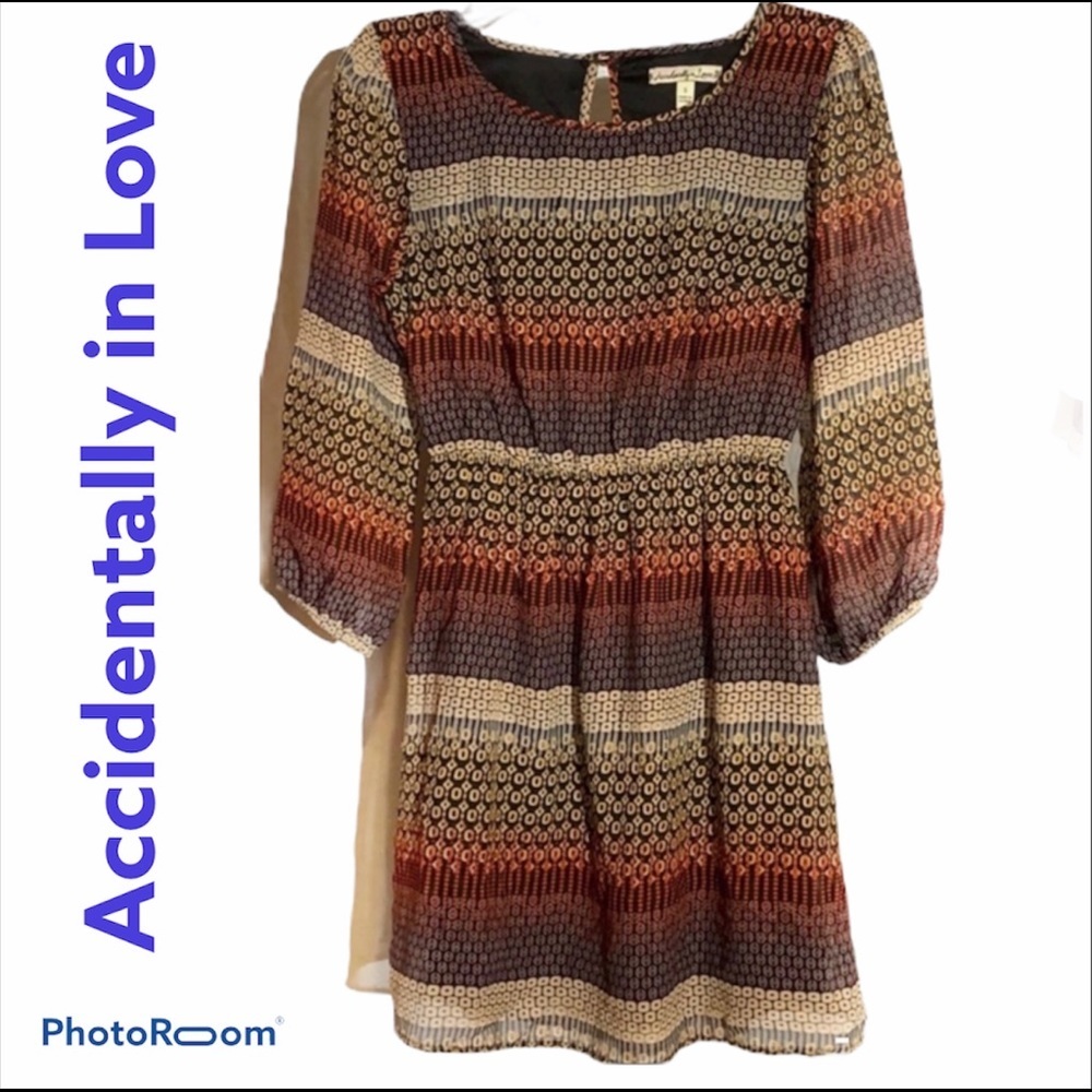 Accidentally In Love Fit & Flare Elastic Waist 3/4 Sleeve Lined Dress Size 5